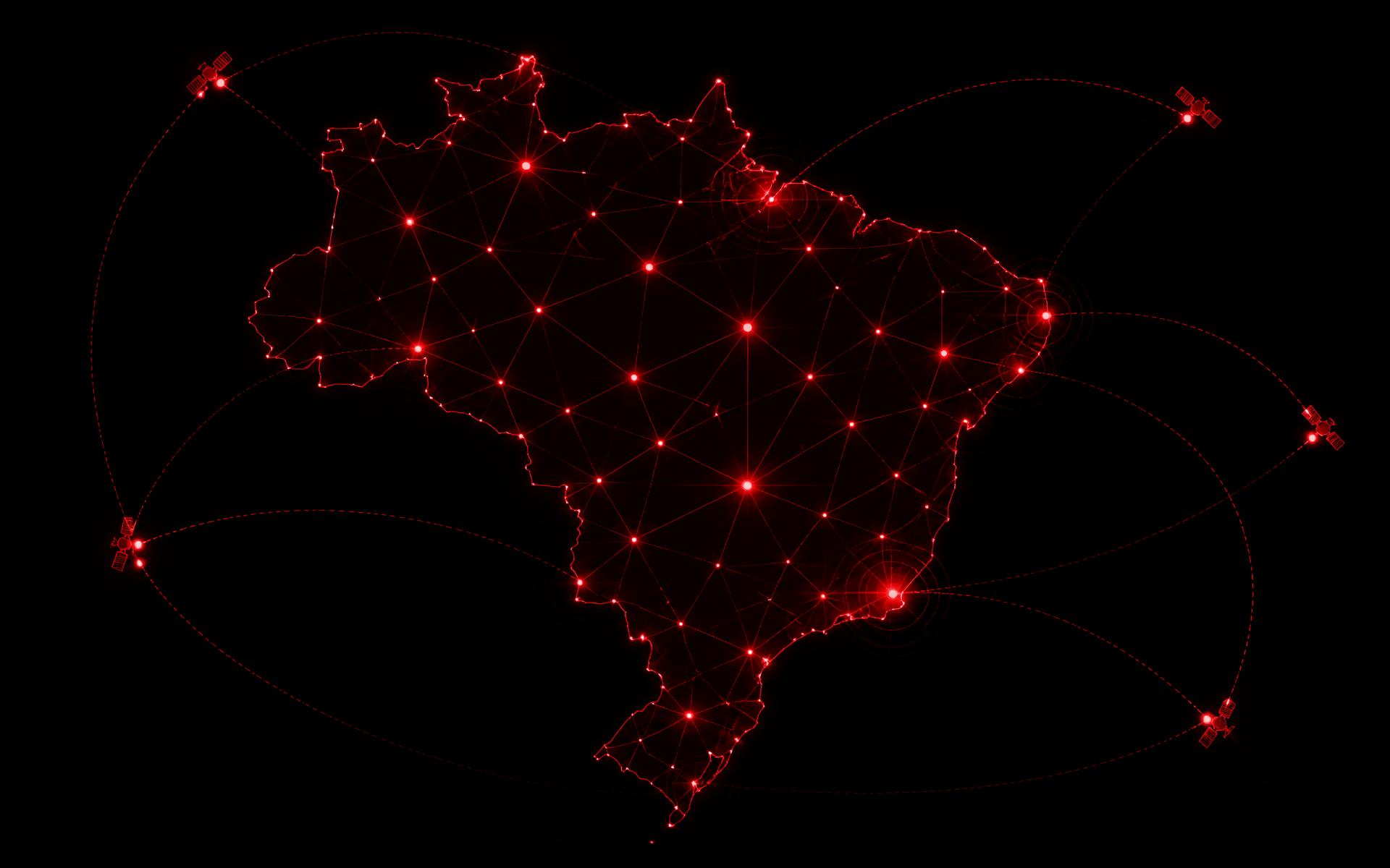 Mapa digital do Brasil com pontos de monitoramento